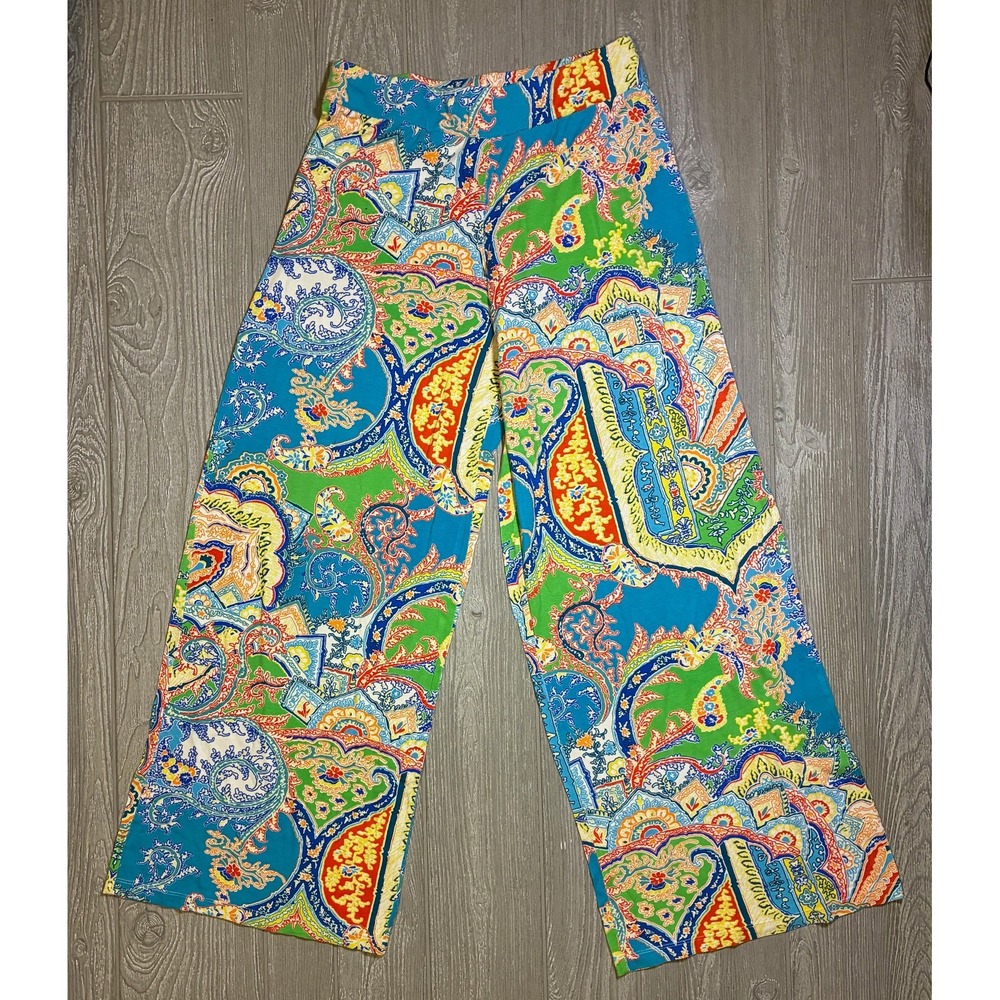 Lauren Ralph Lauren Womens M Paisley Wide Leg Palazzo Pants Boho Y2K Multicolor